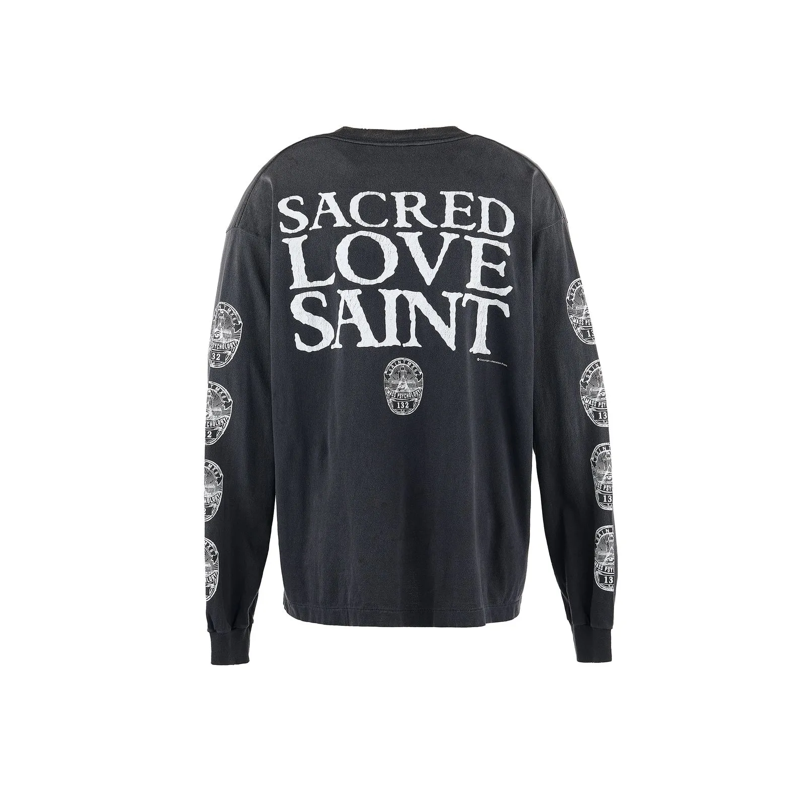 SAINT Mxxxxxx LOVE SAINT LS TEE/BLK LOVE SAINT Big Jesus washed and distressed long sleeves, washed black S-XL, cylindrical cloth Assute dyeing, heavy washing and water fading, pure hand-splashed ink holes, simulated natural fading and old effects, correct version, correct main mark/washed mark/angel anti-counterfeiting label, OEM by domestic top printing factory, top purchasing agent level